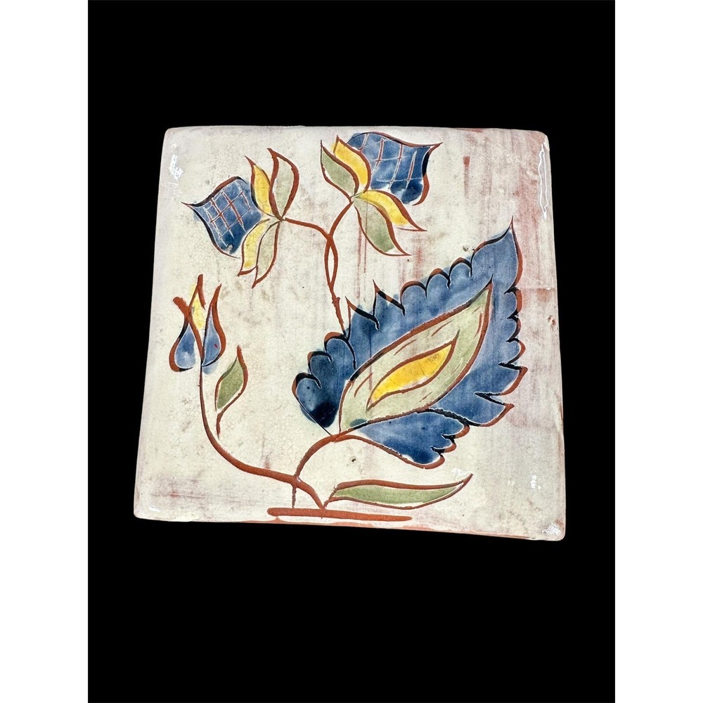 Vintage RARE WELDEN PA Dutch Redware Glazed Tile / Trivet Artist Signed 60s-70s
